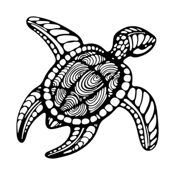 Sea Turtle silhouette Engraved style for design logo, animal tattoo, coloring book Vector Illustration