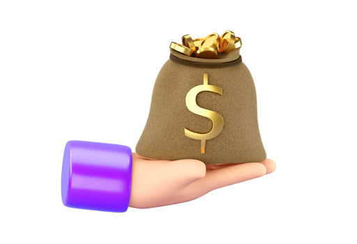 3d human hand holding open Money Bag with gold dollar sign. Business, saving, money, banking, finance investment and services concept. Realistic 3d isolated high quality render png