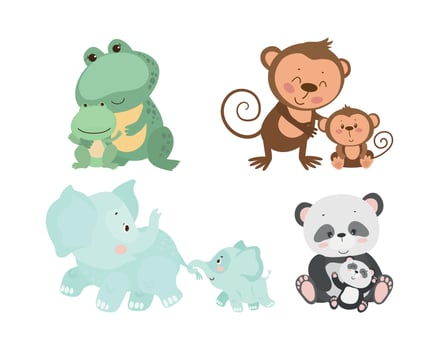 Illustrations of Animal Moms with Babies vector