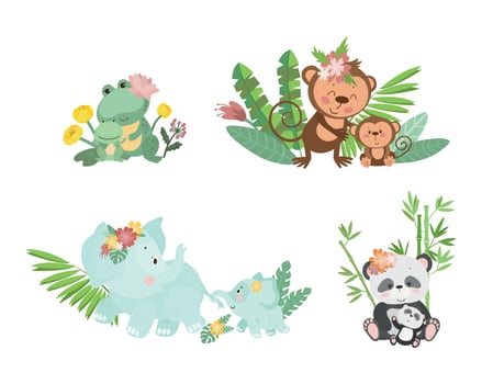 Illustrations of Animal Moms with Babies vector