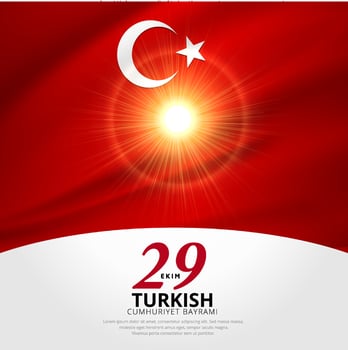 Wonderful turkey republic day background design with soldier silhouette and wavy flag vector