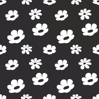 Hand drawn white flowers pattern on black. black and white pattern style. Seamless pattern vector. vector