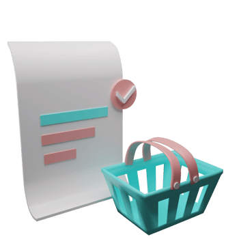 Shopping List with shopping basket 3D Illustration png