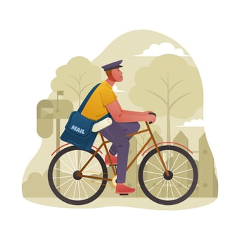 Postal Courier Rides Bicycle Delivers Mails vector