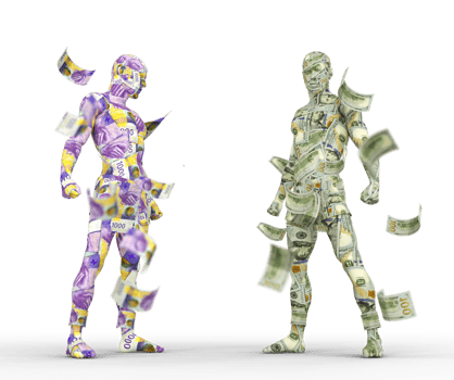 US Dollar vs Swiss franc, Forex trading, currency pairing, human characters made of money, currency fight, 3d rendering png