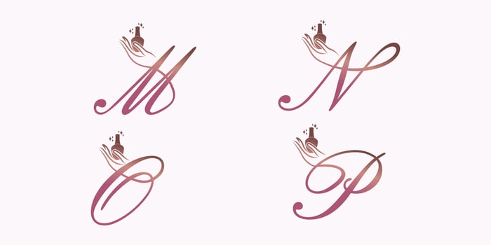set of letter font logo design vector with nail polish beauty icon