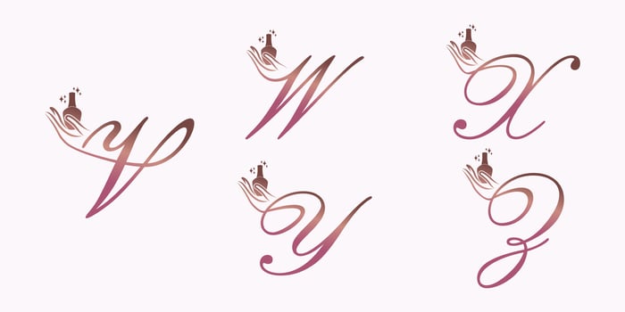 set of letter font logo design vector with nail polish beauty icon
