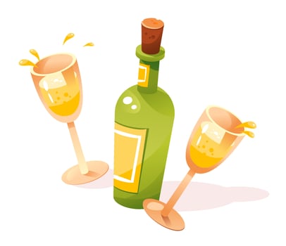 A bottle of champagne with glasses. Cartoon vector illustration isolated on a white background