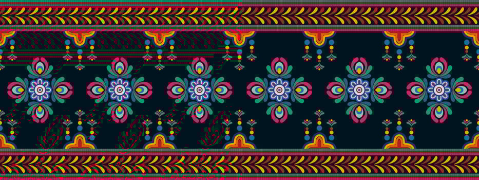 Ikat ethnic seamless pattern decoration design. Aztec fabric carpet boho mandalas textile decor wallpaper. Tribal native motif ornaments Ikkat traditional embroidery vector Hungarian polish Moravian