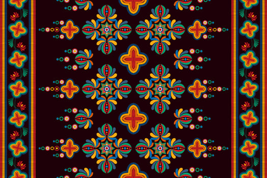 Ikat ethnic seamless pattern decoration design. Aztec fabric carpet boho mandalas textile decor wallpaper. Tribal native motif ornaments Ikkat traditional embroidery vector Hungarian polish Moravian