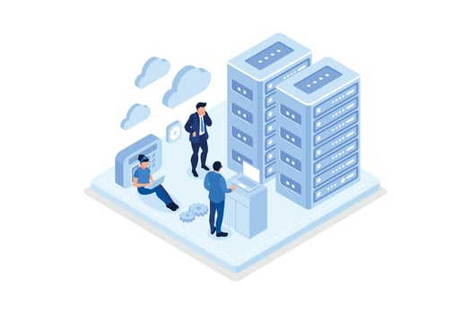 Data center concept with character. Can use for web banner, infographics, hero images, isometric vector modern illustration