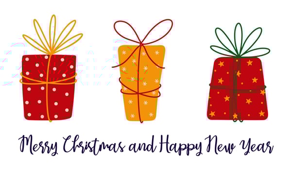 Surprise gift box vector set. Present for Christmas, birthday, holidays. Golden and red containers tied with a ribbon. Flat cartoon packaging with bow, isolated on white. Illustration for cards, apps