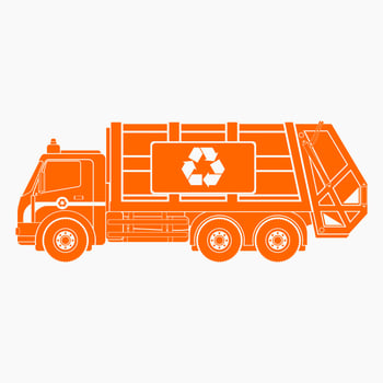 Editable Flat Monochrome Side View Garbage Trucks Vector Illustration in Orange Color for Green Life and Environment Cleanliness Related Purposes