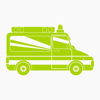 Editable Isolated Side View Ambulance Car Vector Illustration in Flat Monochrome Style with Yellow-Green for Healthcare and Medical Related Purposes