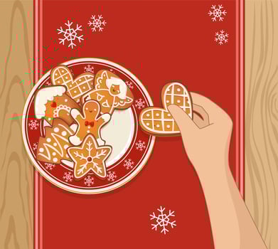 Plate with gingerbread Christmas cookies vector
