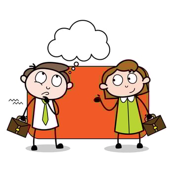 asset of a young businessman cartoon character sharing with his co-workers vector