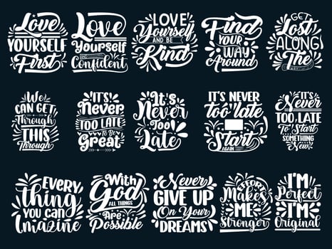 Hand Drawing Motivational Quotes Design Bundle vector