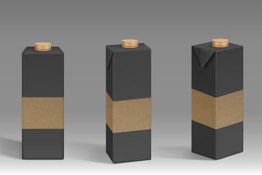 Milk or juice package mockup, black and gold box vector