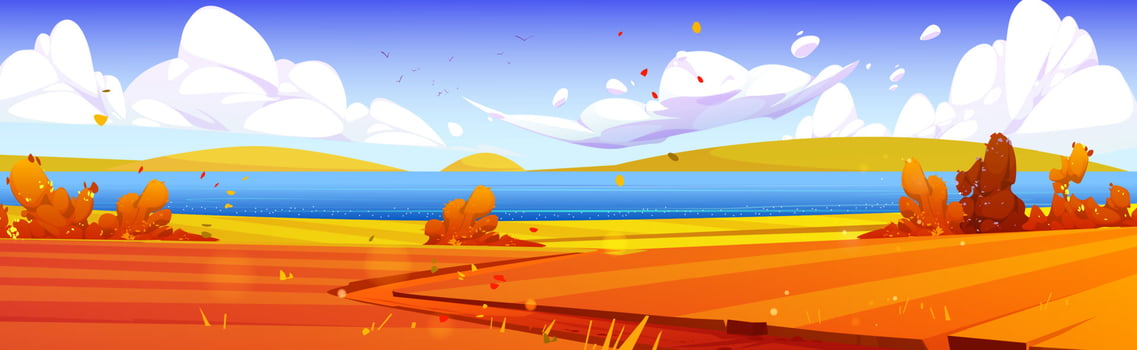 Autumn rural landscape with river, fields, road vector