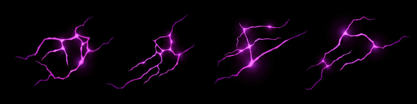 Ground cracks with purple light inside top view vector