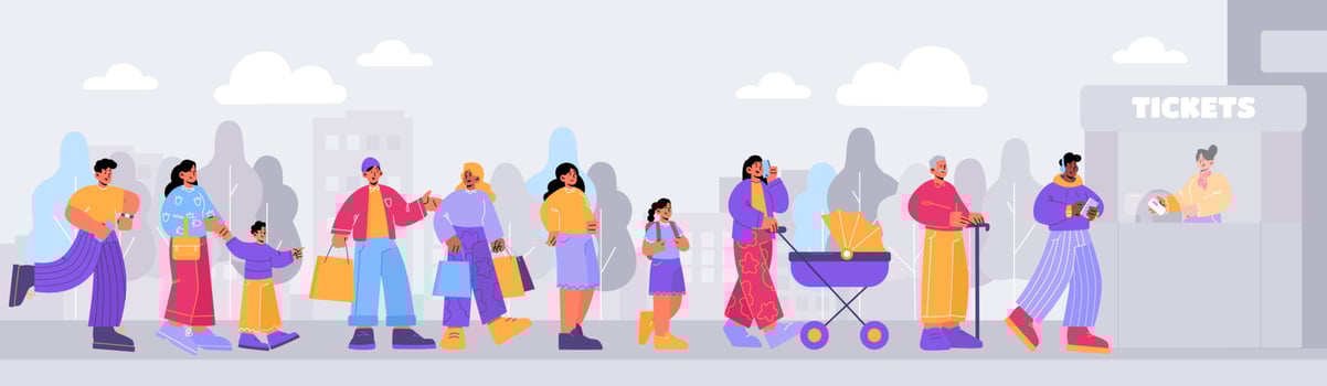 People standing in queue to ticket booth vector