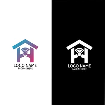 The logo is a combination of the initials letter h, house and network vector