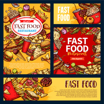 Fast food vector templates set of fastfood meals