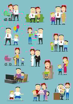 Family people with baby and kid cartoon set vector