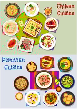 Chilean and peruvian healthy food icon set vector