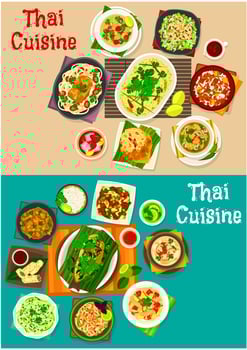 Thai cuisine icon set with traditional asian food vector