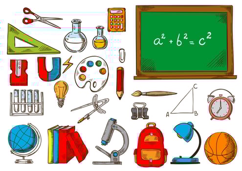 School and education supplies sketches vector