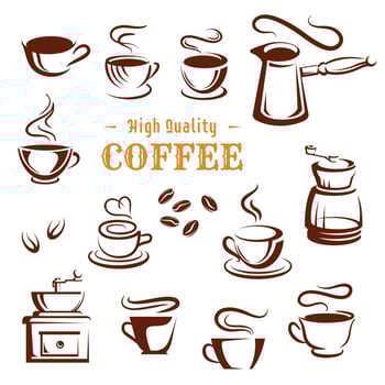 Vector icons set of coffee cups and makers