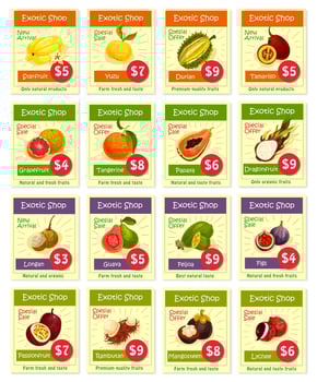 Vector price cards for tropical exotic fruits
