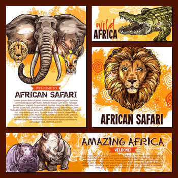Vector zoo sketch poster wild African animal