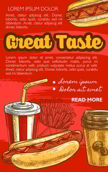 Fast food vector hot dog sketch poster