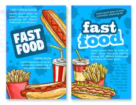 Fast food lunch sketch poster template set design vector