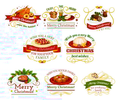 Christmas cuisine dinner badge for New Year design vector