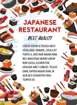 Japanese food restaurant banner with sushi frame vector