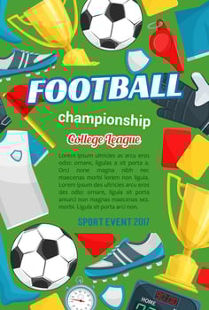 Football match sport banner with soccer items vector