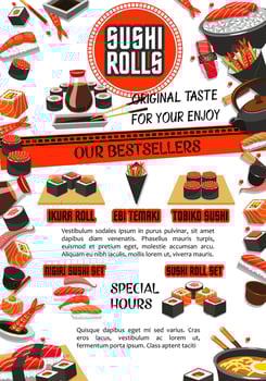 Sushi menu banner of japanese food restaurant vector