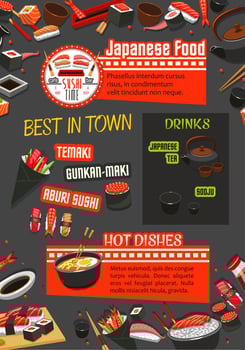 Japanese restaurant banner with food and drink vector