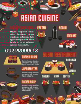 Japanese sushi restaurant menu of asian cuisine vector