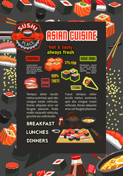 Japanese sushi bar and restaurant menu poster vector