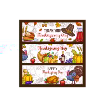 Thanksgiving day vector harvest greeting banners