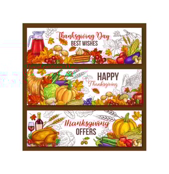 Thanksgiving day vector sketch harvest banners