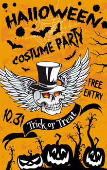 Halloween pumpkin and spooky ghost skull banner vector