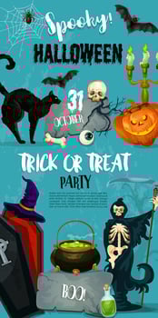 Halloween vector party monster witch poster