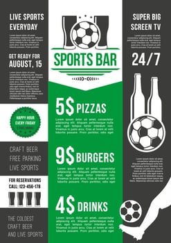 Vector menu poster for soccer bar or football pub