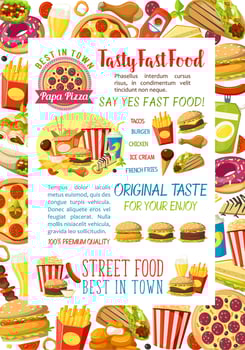 Fast food burgers meals and snacks vector poster