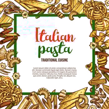 Vector pasta sketch poster for Italian cuisine